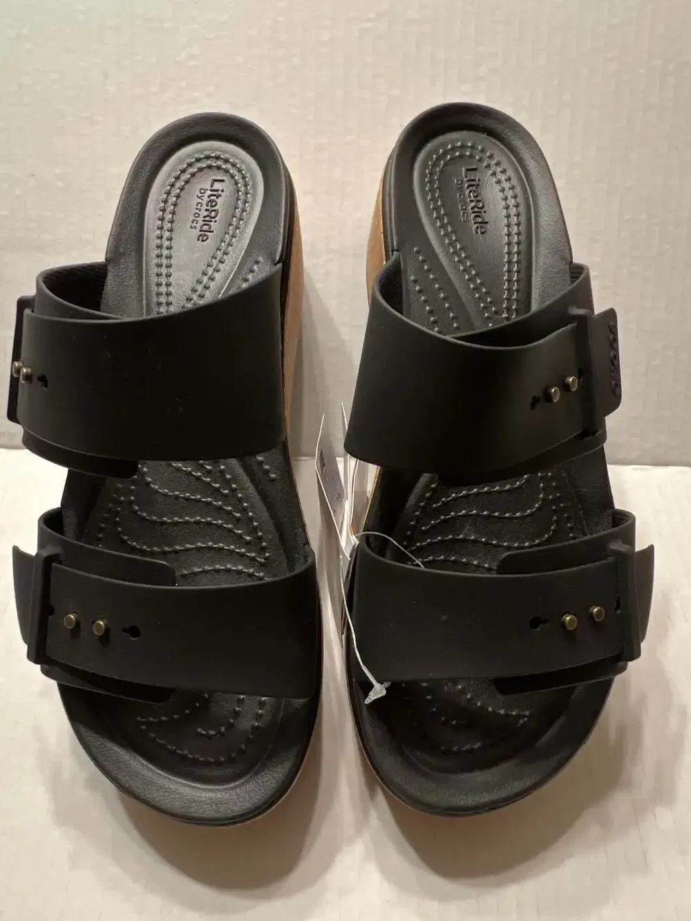 Crocs Brooklyn Cork Buckle Women's Black Platform Wedge Sandal Size W9 NWT